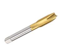 TA-VIGOR Taraud fileté à pointe spirale M10 x 1,5 mm avec tolérance H2, 3 cannelures, filetage rectifié, revêtement en titane HSS (tige ronde avec extrémité carrée)