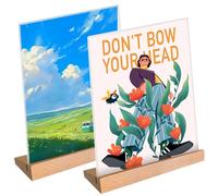 Taakige 2 Pièces Présentoir de table A4,Présentoir de Table Acrylique avec Base en Bois,Acrylique A4 Porte Menu Restaurant pour Menu,Pour publicité,carte de menu,photo,restaurant,magasin(21 x 30cm)