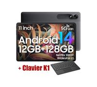 Tab 90 WiFi Tablette Tactile 10.9 HD+ IPS Android 14 2.4G+5G WiFi 6, 12 Go + 128 Go/SD 1 To 8200mAh Gris Avec Clavier K1