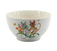 Tabac du Bassigny Bol en Grès avec Motif Chats à Vélo Tandem, 13 cm, 480 ml, Blanc