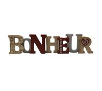 Tabac du Bassigny Mot Décoratif 'Bonheur' en Bois, 35,5 cm, Style Scandinave, Rouge et Naturel