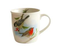 Tabac du Bassigny Mug en Grès Oiseaux Perchés - Mésange et Rouge-Gorge | Tasse 325ml Style Aquarelle, Compatible Lave-Vaisselle & Micro-Ondes