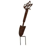 Tabac du Bassigny Piquet de Jardin Décoratif Pelle et Papillon - Silhouette en Métal Effet Rouille 38cm - Tuteur Sculpture pour Massif, Potager et Jardinière - Décoration Rustique