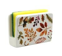 Tabac du Bassigny Porte-Éponge en Céramique ABEL - Design Feuilles d'automne - Support Décoratif pour Évier de Cuisine, Éponge Incluse