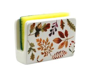 Tabac du Bassigny Porte-Éponge en Céramique ABEL - Design Feuilles d'automne - Support Décoratif pour Évier de Cuisine, Éponge Incluse