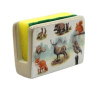 Tabac du Bassigny Porte-Éponge en Céramique Canopee - Support Décoratif pour Évier avec Illustrations d'animaux de la Forêt, Éponge Incluse