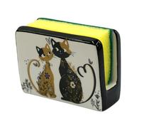 Tabac du Bassigny Porte-Éponge en Céramique Design Chats Robbie - Support Décoratif pour Évier de Cuisine avec Éponge Incluse