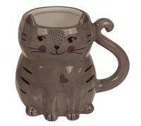 Tabac du Bassigny Tasse Chat en Faïence Gris, Mug Décoratif Blanc avec Design Chaton, 365 ml, Forme Sculpturale avec Queue en Anse, 13 x 11 cm, pour Boissons Chaudes