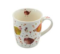 Tabac du Bassigny Tasse en Grès avec Motif Poules, 325 ml, Blanc avec Illustrations Colorées, Compatible Lave-vaisselle et Micro-ondes
