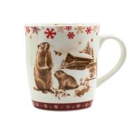Tabac du Bassigny Tasse en Grès Marmotte Hivernale, 325 ml, Motif Chalet de Montagne et Flocons de Neige, Blanc et Marron