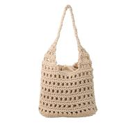 TABAGFKFNV Décontracté creux paille femmes sacs à bandoulière lettres tissé à la main grand sac fourre-tout été plage sacs à main(Beige)