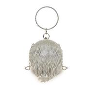 TABAGFKFNV Round Ball Tassel Women Crystal Clutch Evening Bags Bridal Wedding Party Rhinestone Purses Handbags(Silver 01)