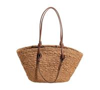 TABAGFKFNV Sac à bandoulière en paille fait à la main, couleur dégradée, panier à aisselles de grande capacité, panier de courses Boho(Khaki)