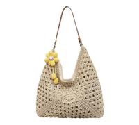 TABAGFKFNV Sac à main en paille tissé for femmes, sac à main avec poignée for la plage, fourre-tout de vacances, sacs de grande capacité(Beige)