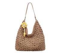 TABAGFKFNV Sac à main en paille tissé for femmes, sac à main avec poignée for la plage, fourre-tout de vacances, sacs de grande capacité(Khaki)