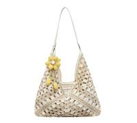 TABAGFKFNV Sac à main en paille tissé for femmes, sac à main avec poignée for la plage, fourre-tout de vacances, sacs de grande capacité(Beige with white)