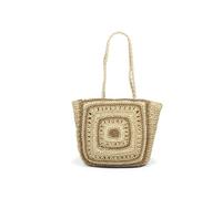 TABAGFKFNV Sac de paille à bandoulière de grande capacité tissé à la main, fourre-tout de plage en coton doux for femmes, voyage décontracté(Khaki)