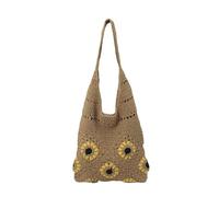 TABAGFKFNV Sac panier de fleurs en fil de coton tissé à la main, sac à bandoulière simple for vacances à la plage, fourre-tout de grande capacité for femmes(Khaki)