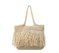 TABAGFKFNV Sacs à bandoulière tissés à pompon for femmes, décontracté, grand fourre-tout de plage d'été, bourse de shopping(Beige)