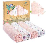Tabalino - Fabuleuses Chiffon Bambou Langes de Gaze/Chiffons/décorés Motifs Souple - 80 x 80 cm - Pack de 4 avec Doudou Mouchoir et Emballage Cadeau (Cachemire)