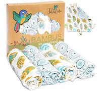 Tabalino - Fabuleuses Chiffon Bambou Langes de Gaze/Chiffons/décorés Motifs Souple - 80 x 80 cm - Pack de 4 avec Doudou Mouchoir et Emballage Cadeau (Plumes et Cercles)