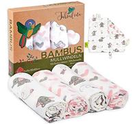 Tabalino - Fabuleuses Chiffon Bambou Langes de Gaze/Chiffons/décorés Motifs Souple - 80 x 80 cm - Pack de 4 avec Doudou Mouchoir et Emballage Cadeau (Éléphants)