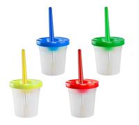 Tabanzhe Lot de 4 pots de peinture anti-déversement avec couvercles et 4 pinceaux, outils de peinture pour enfants, aquarelle, acrylique, huile, gouache, classe d'art, fournitures scolaires