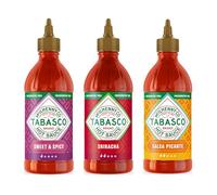 Tabasco Sauce Piquante Multipack - Coffret de sauces piquantes avec 3 bouteilles faciles à presser de 256 ml - Sans gluten, conservateurs et matières grasses (Salsa Picante, Sriracha Sweet & Spicy)