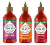 Tabasco Sauce Piquante Multipack - Coffret de sauces piquantes avec 3 bouteilles faciles à presser de 256 ml - Sans gluten, conservateurs et matières grasses (Buffalo, Sriracha, Sweet & Spicy)