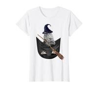 Tabby Cat in The Pocket Witch Hat Halloween T-Shirt Graphique avec Valeur, Femme, Blanc, S