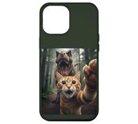 Tabby Cat Selfie Escape from Dinosaur Funny for Teens Adults Coque pour iPhone 12 Pro Max