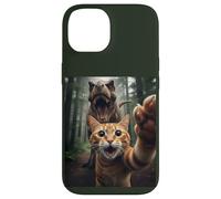 Tabby Cat Selfie Escape from Dinosaur Funny for Teens Adults Coque pour iPhone 14