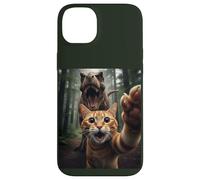 Tabby Cat Selfie Escape from Dinosaur Funny for Teens Adults Coque pour iPhone 14 Plus