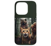 Tabby Cat Selfie Escape from Dinosaur Funny for Teens Adults Coque pour iPhone 14 Pro