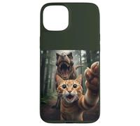 Tabby Cat Selfie Escape from Dinosaur Funny for Teens Adults Coque pour iPhone 15 Plus