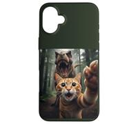 Tabby Cat Selfie Escape from Dinosaur Funny for Teens Adults Coque pour iPhone 16 Plus