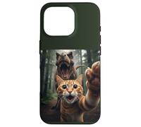 Tabby Cat Selfie Escape from Dinosaur Funny for Teens Adults Coque pour iPhone 16 Pro