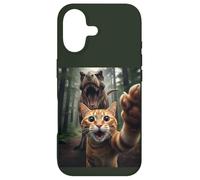 Tabby Cat Selfie Escape from Dinosaur Funny for Teens Adults Coque pour iPhone 17