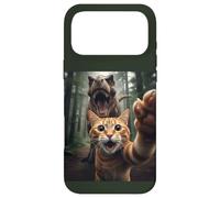 Tabby Cat Selfie Escape from Dinosaur Funny for Teens Adults Coque pour iPhone 17 Pro Max