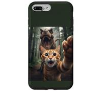 Tabby Cat Selfie Escape from Dinosaur Funny for Teens Adults Coque pour iPhone 7 Plus/8 Plus
