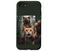 Tabby Cat Selfie Escape from Dinosaur Funny for Teens Adults Coque pour iPhone SE (2020) / 7/8