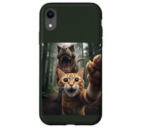 Tabby Cat Selfie Escape from Dinosaur Funny for Teens Adults Coque pour iPhone XR