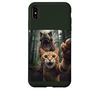Tabby Cat Selfie Escape from Dinosaur Funny for Teens Adults Coque pour iPhone XS Max