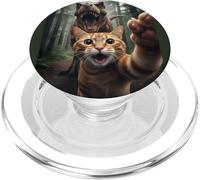 Tabby Cat Selfie Escape from Dinosaur Funny for Teens Adults PopSockets PopGrip pour MagSafe