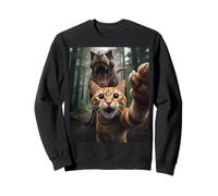 Tabby Cat Selfie Escape from Dinosaur Funny for Teens Adults Sweatshirt
