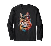Tabby Colorful Splatter Art Aquarelle Peinte Manche Longue