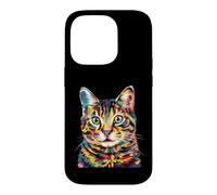 Tabby Géométrique Pop Art Gros Plan Portrait Chaton Visage Coque pour iPhone 14 Pro