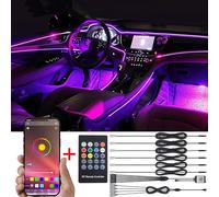 TABEN Décoration Intérieure Atmosphère Lumière RGB Télécommande APP Contrôle Kit d'Éclairage pour Voiture avec 8 Couleurs, Étanche, Bande Néons d'Ambiance 1W DC12V