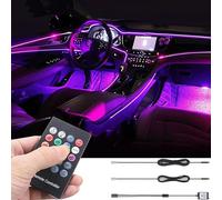 TABEN Décoration Intérieure Atmosphère Lumière RGB Télécommande Kit d'Éclairage pour Voiture avec 8 Couleurs, Étanche, Bande Néons d'Ambiance 1W DC12V