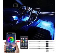 TABEN Intérieur de Voiture Lumière ambiante 64 Couleurs APP Contrôle + Télécommande RVB Décoration de Voiture Kit de lumière d'ambiance Étanche Fibre Optique Atmosphère Bande de néon Feux froids 5m